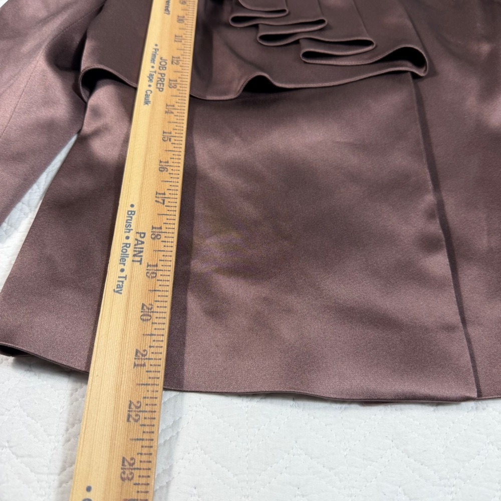 Escada 100% Silk Ruffle Front Mock Neck Jacket Brown Women's Size 36 - Picture 7 of 12